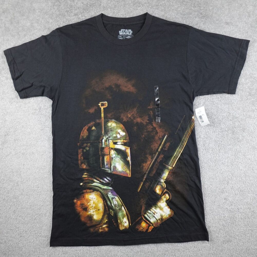 Mad Engine Shirt Men's M Black Star Wars Boba Fett Big Graphic Tee Lucas Film